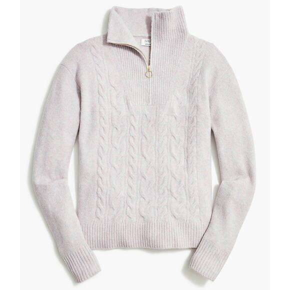 J. Crew Cable Knit Quarter Zip Sweater Womens Sz XL Marled Light Gray Plush - Picture 1 of 12